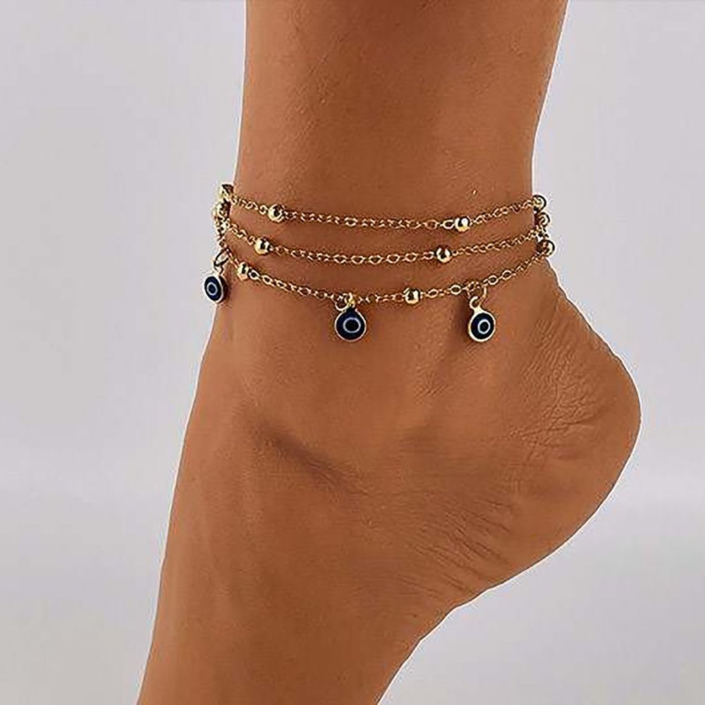 Evil Eye Layered Anklet - 18K Gold Plated Evil Eye Anklet – Amulet Anklet